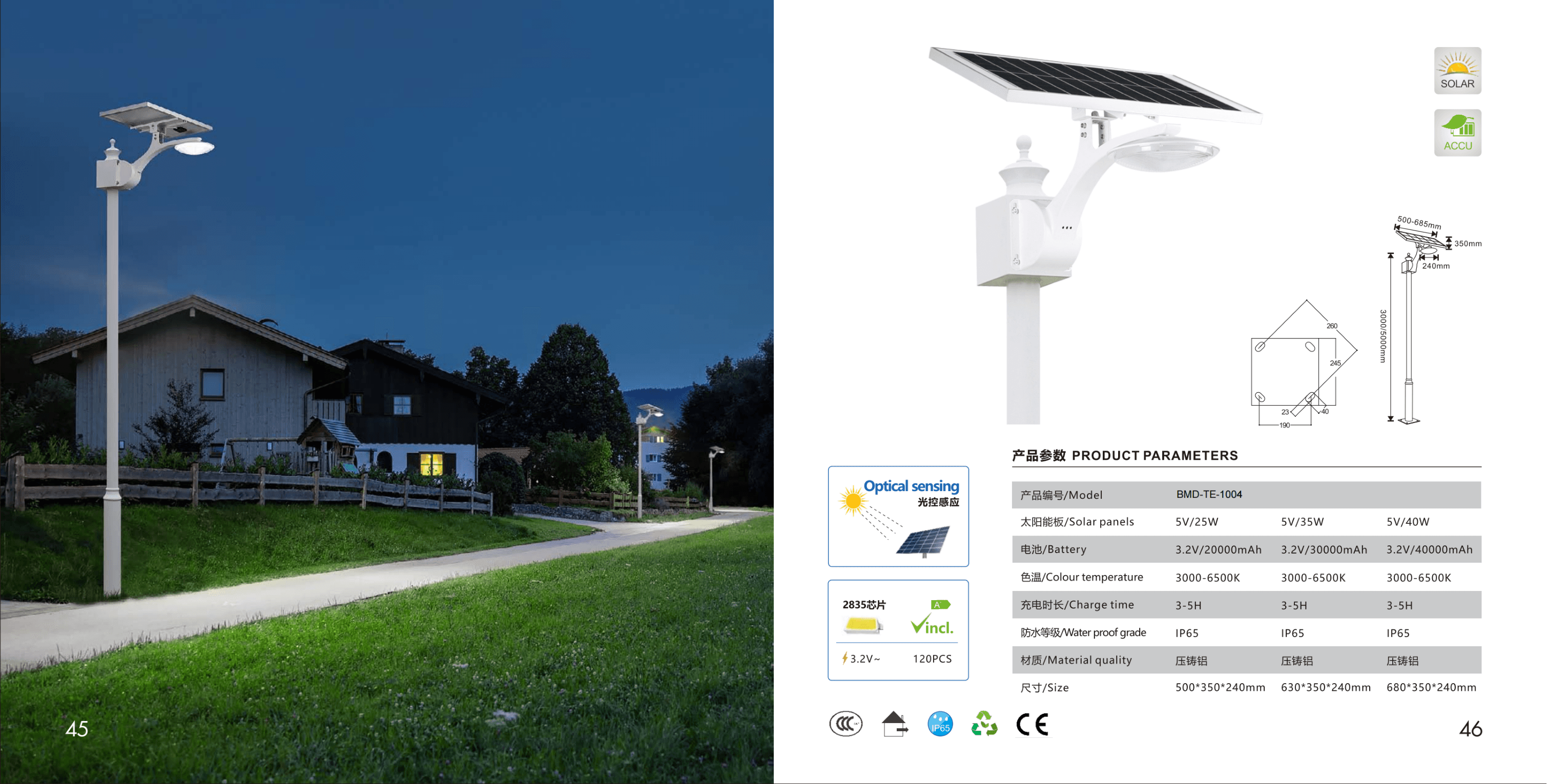 Уличный фонарь с раздельной панелью TE-1004